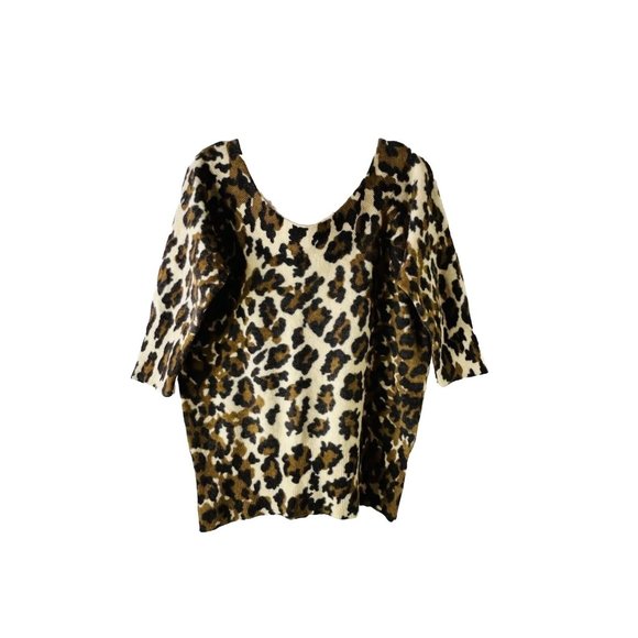 VTG Y2K Lucky Brand Wool Cashmere Cheetah Off The Shoulder Sweater - Picture 1 of 4